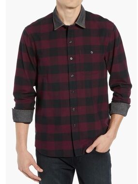 Michael Bastian Burgundy and Black Plaid Button-Down Shirt